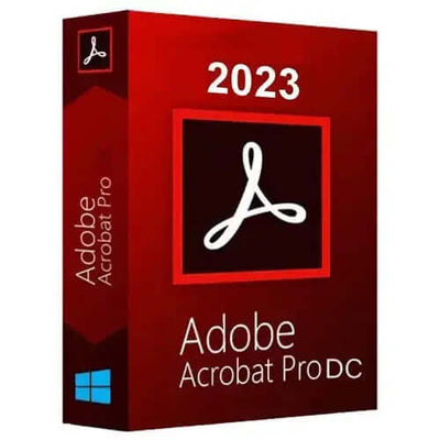 Adobe Acrobat Pro DC 2023 software box for Windows with logo and branding.