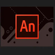 Adobe Animate logo on a dark background, representing the 2023 full version for creating animations and videos.